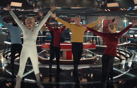 Ethan Peck, Babs Olusanmokun, Celia Rose Gooding, Anson Mount, Christina Chong, and Rebecca Romijn in 'Star Trek: Strange New Worlds'